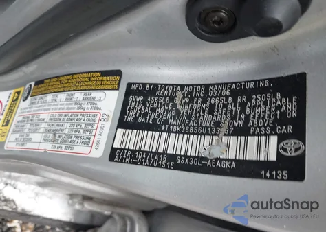 2006 Toyota Avalon Xls из США, поврежденный, VIN 4T1BK36B56U133637